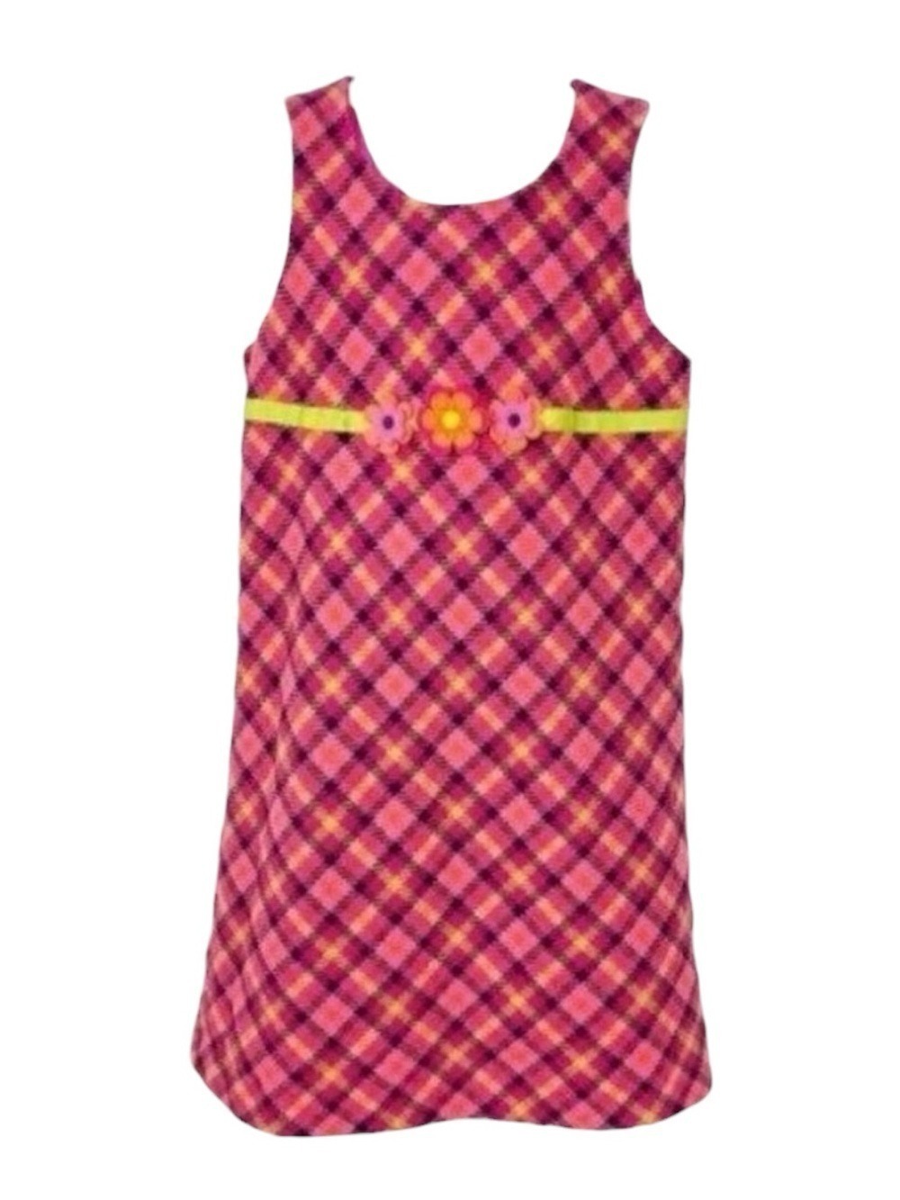 Little girls Plaid retro sleeveless felt flowers dress size 6X Hartstrings